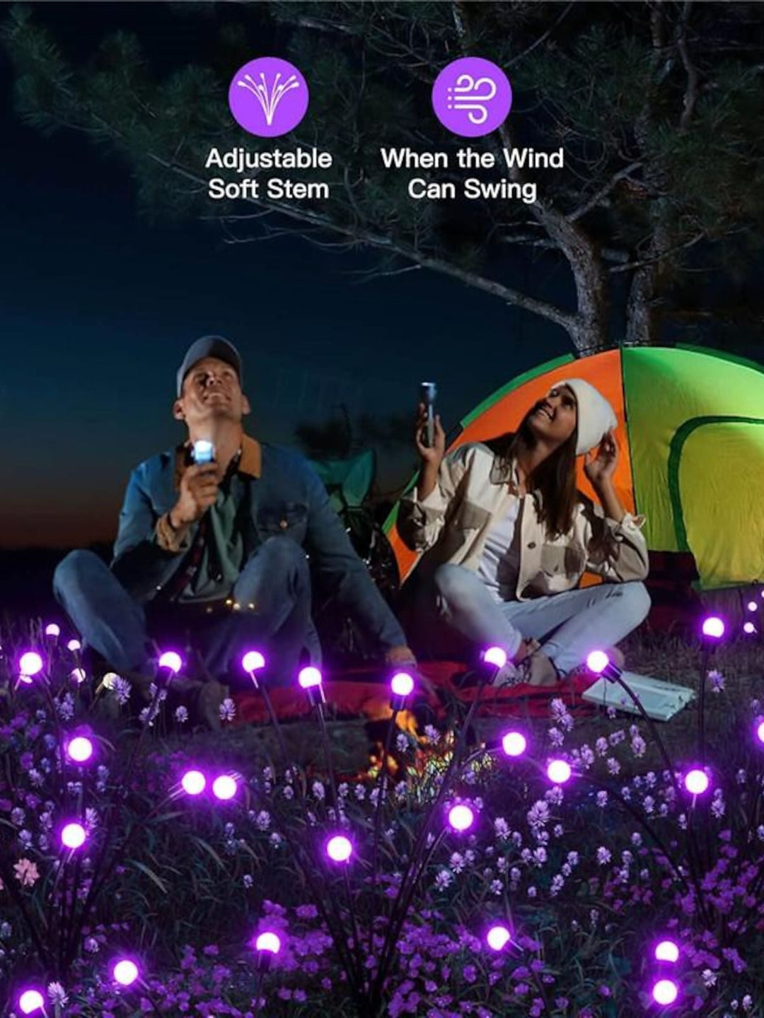 Lampes Solaires de Pelouse en Acier Inoxydable Étanches Violettes en Forme de Lucioles