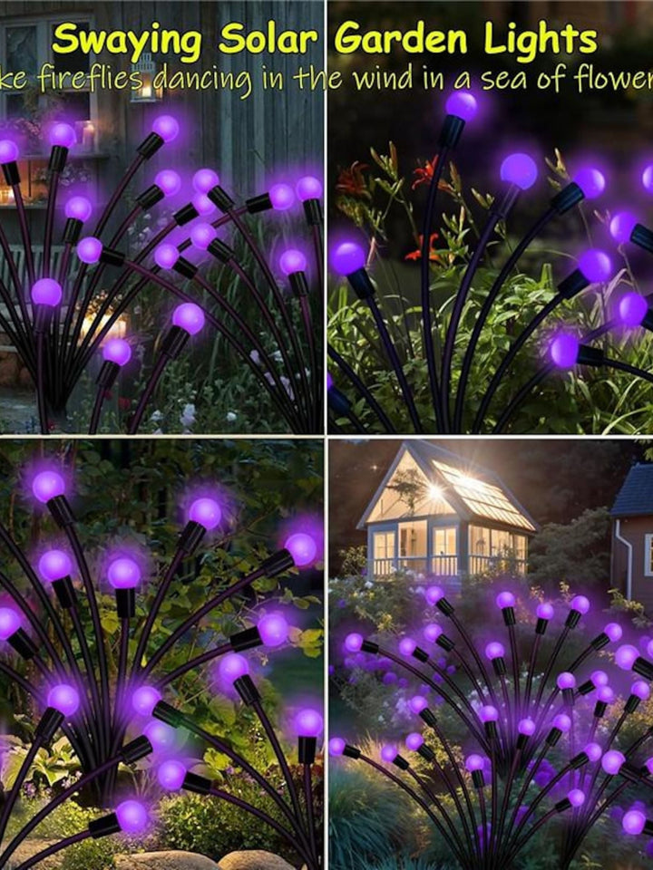 Lampes Solaires de Pelouse en Acier Inoxydable Étanches Violettes en Forme de Lucioles