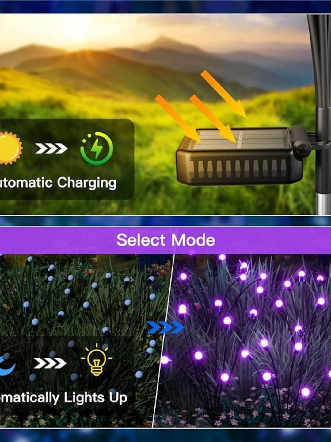 Lampes Solaires de Pelouse en Acier Inoxydable Étanches Violettes en Forme de Lucioles