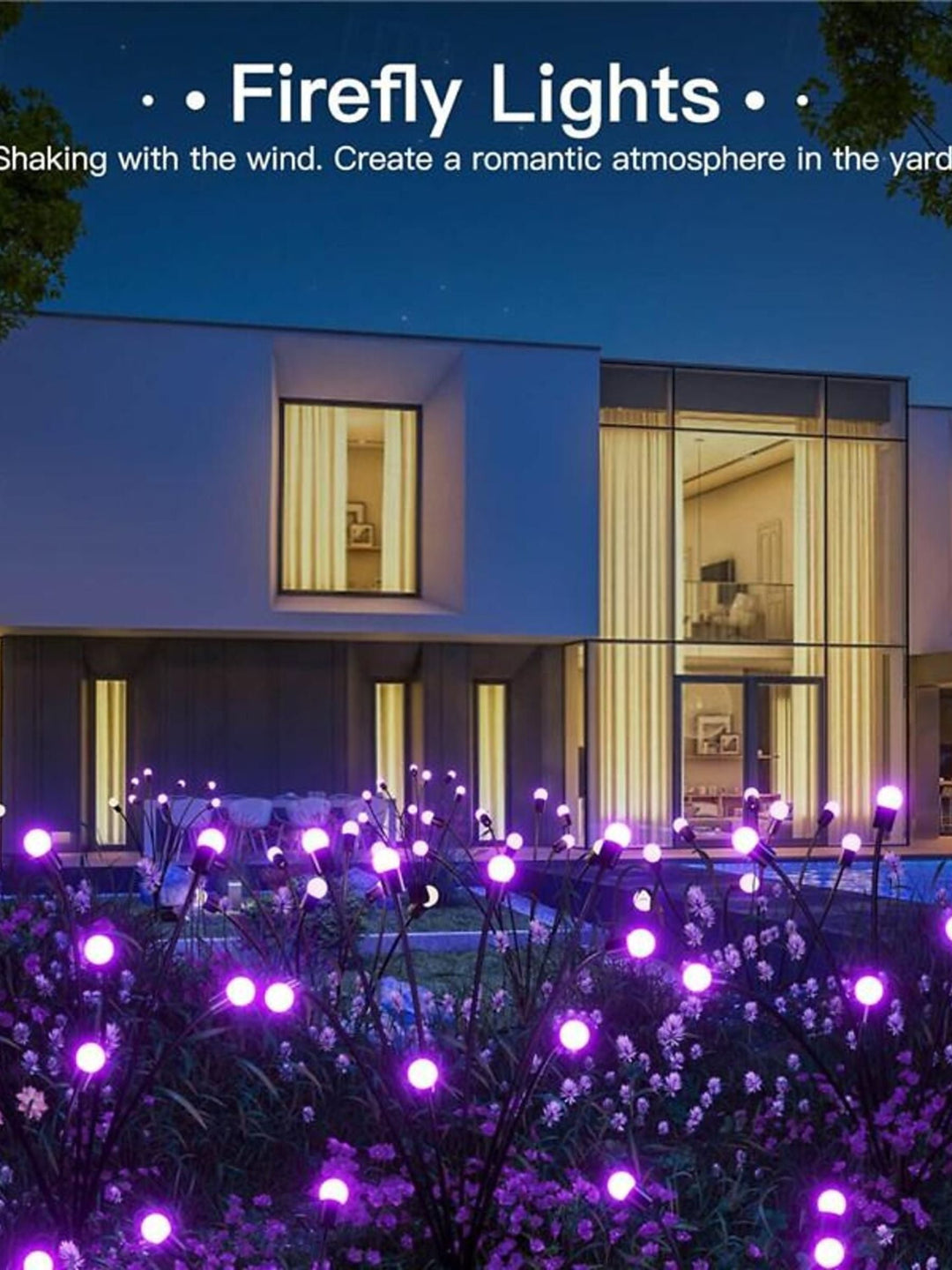 Lampes Solaires de Pelouse en Acier Inoxydable Étanches Violettes en Forme de Lucioles