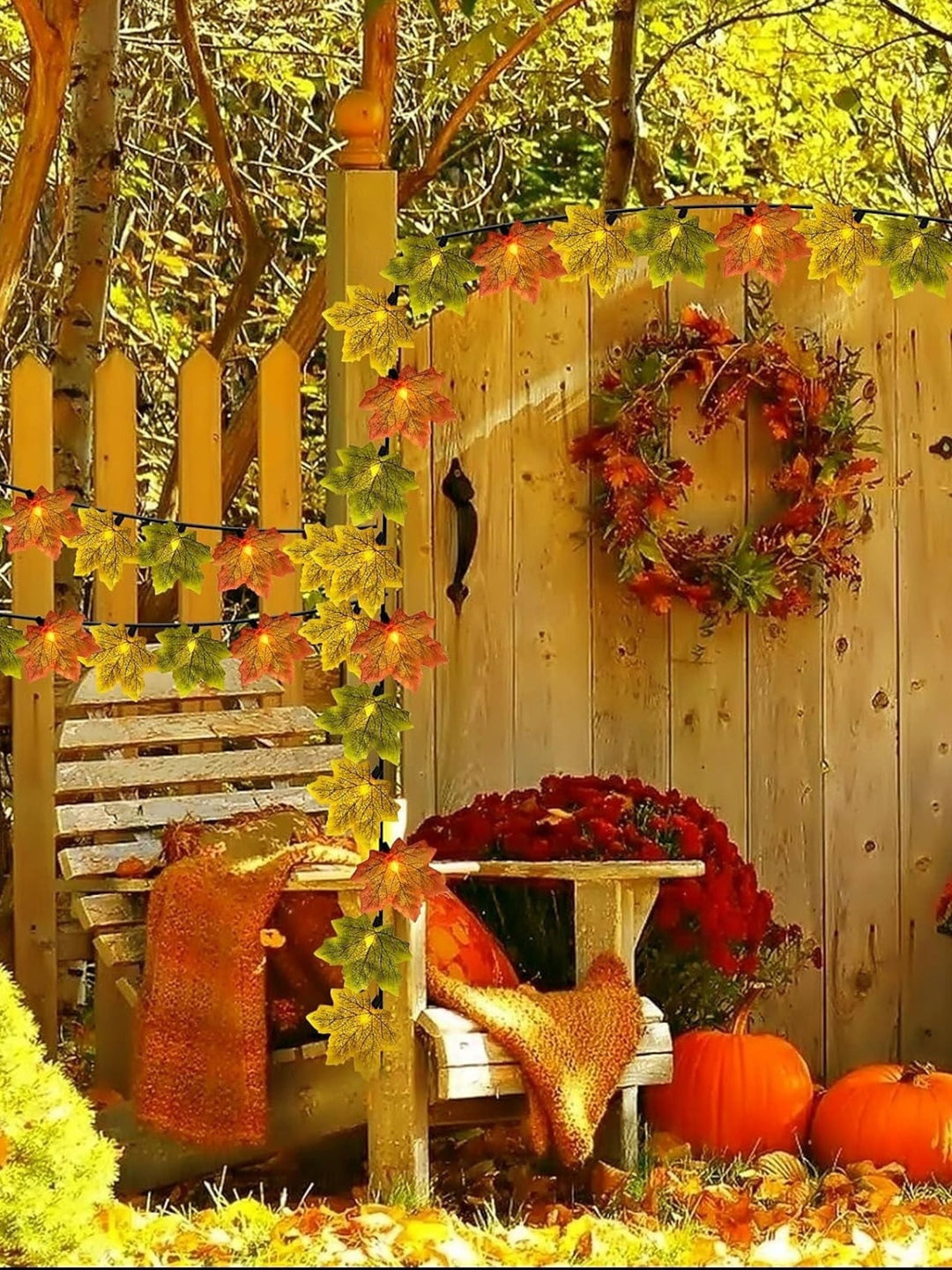 Guirlande Lumineuse D'Ambiance en Feuille D'Érable Artificielle pour Halloween/Automne