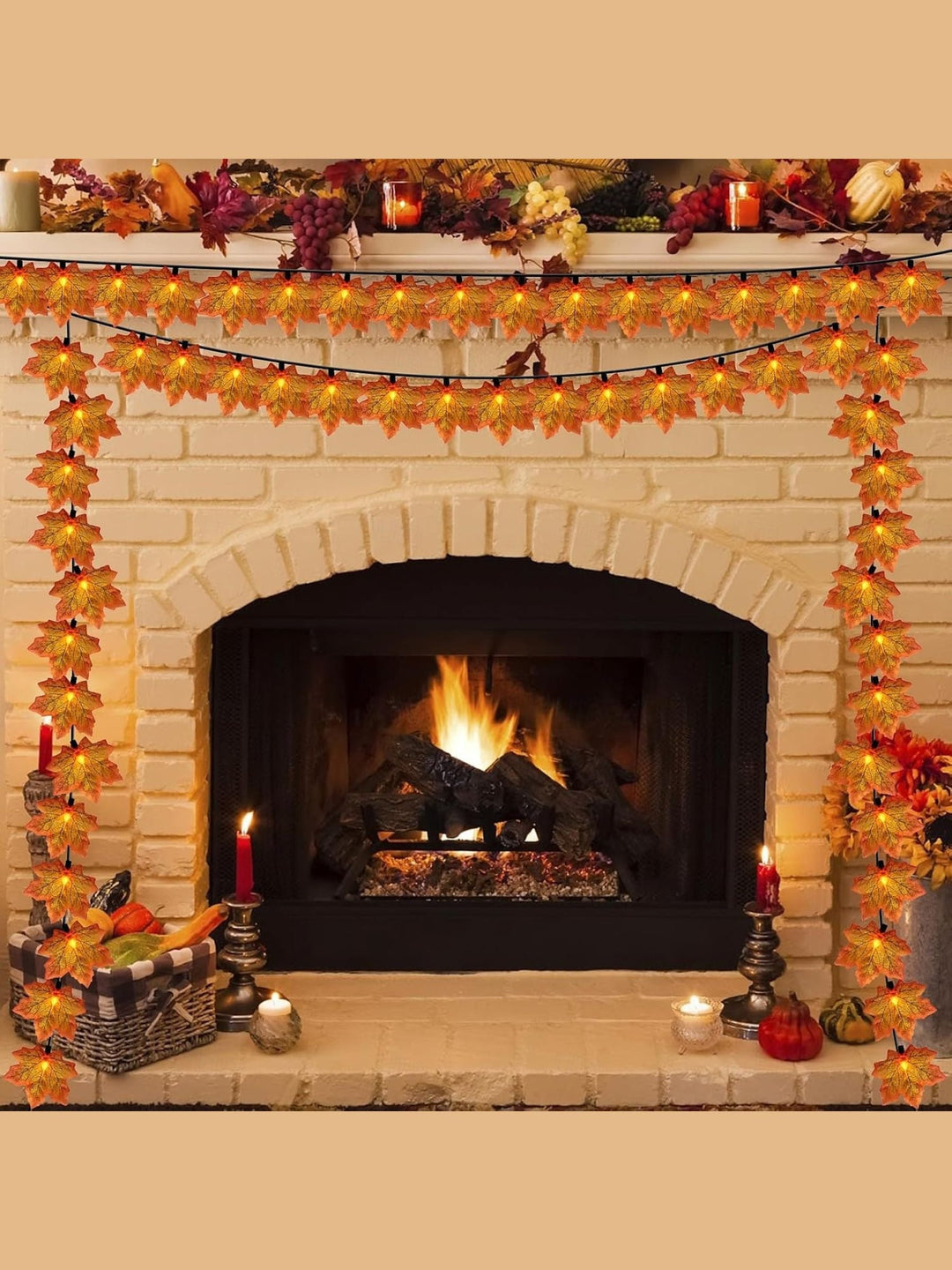 Guirlande Lumineuse D'Ambiance en Feuille D'Érable Artificielle pour Halloween/Automne