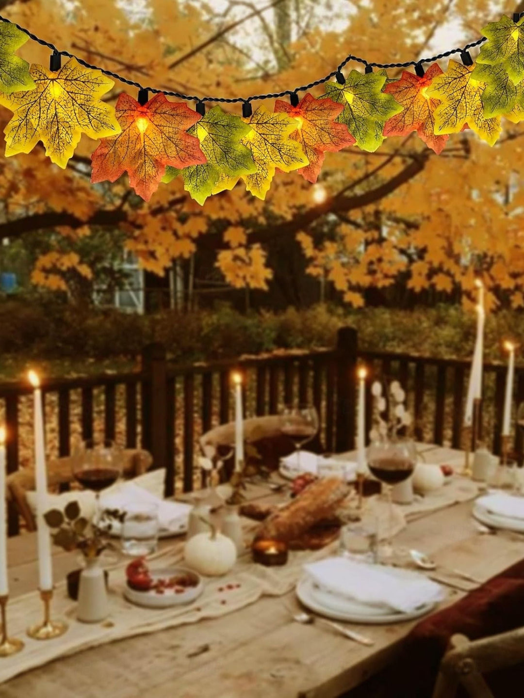 Guirlande Lumineuse D'Ambiance en Feuille D'Érable Artificielle pour Halloween/Automne
