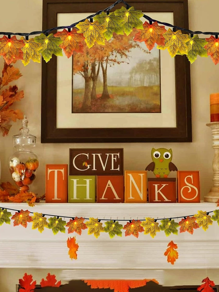 Guirlande Lumineuse D'Ambiance en Feuille D'Érable Artificielle pour Halloween/Automne