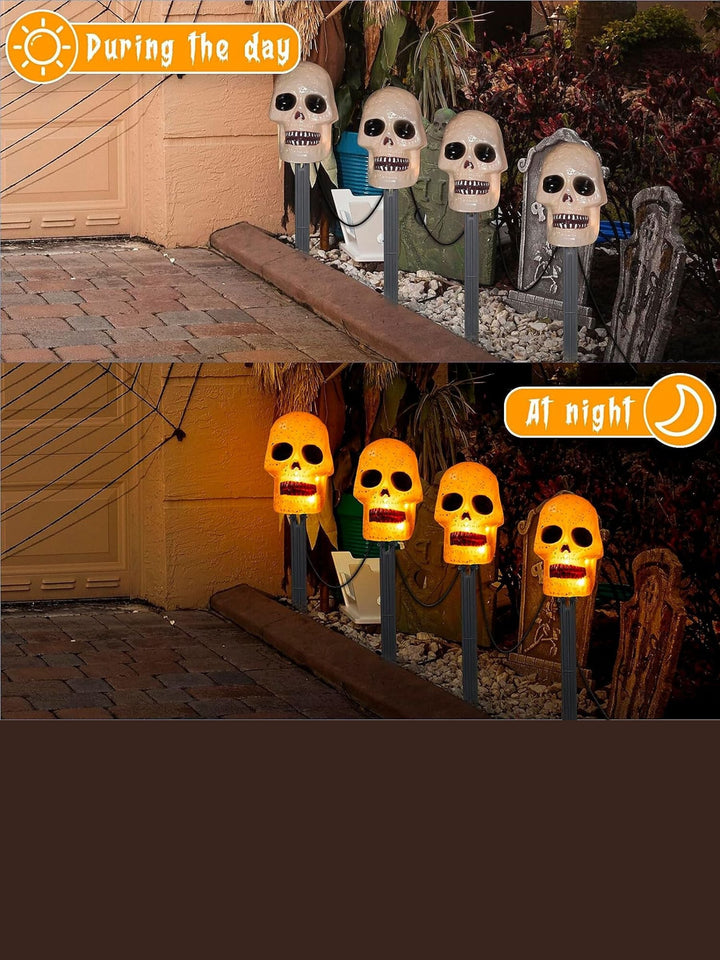 Lanterne Solaire de Décoration D'Horreur avec Tête de Mort et Citrouille pour Halloween