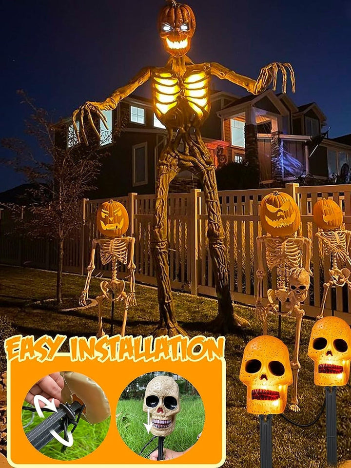 Lanterne Solaire de Décoration D'Horreur avec Tête de Mort et Citrouille pour Halloween