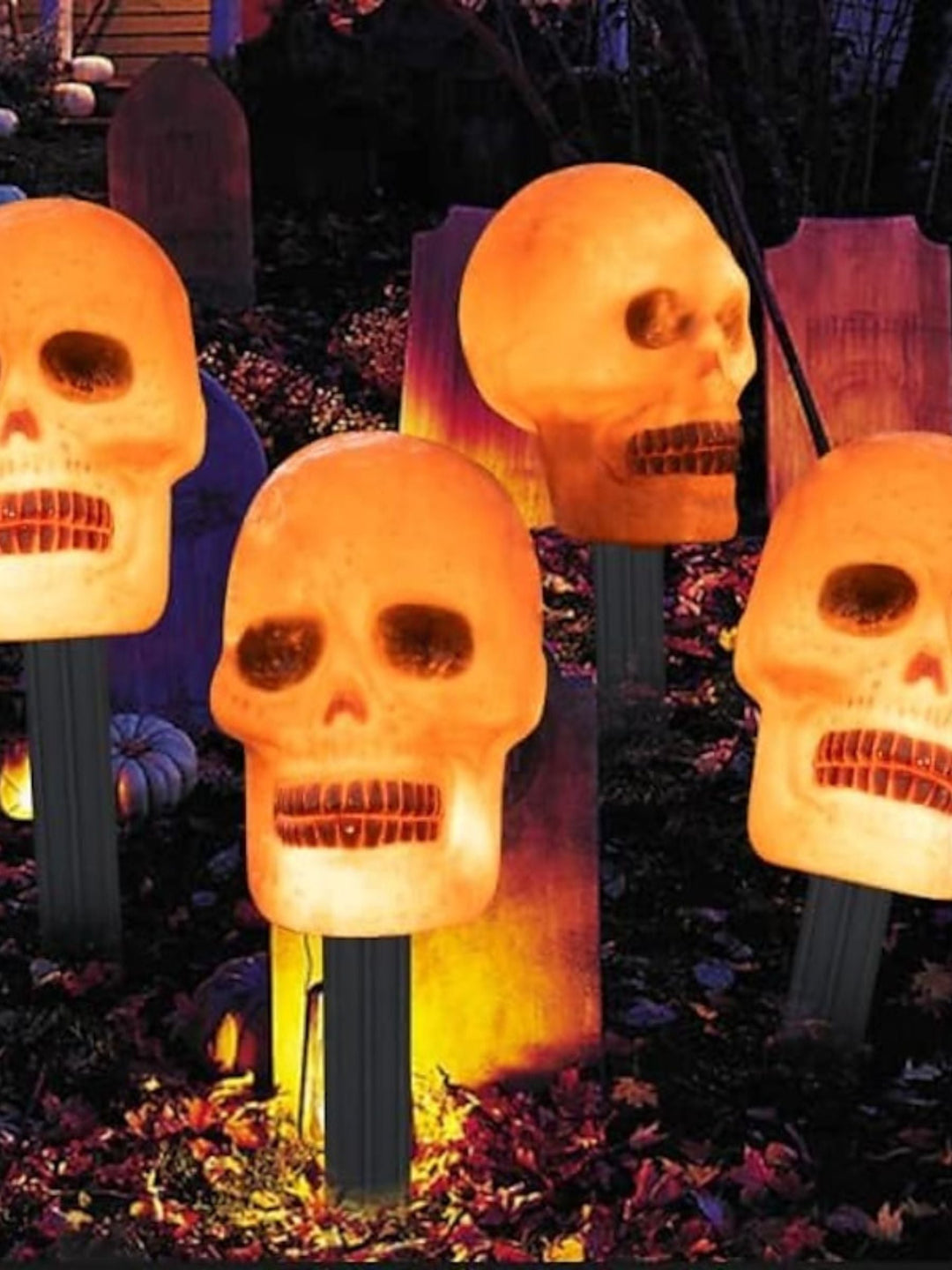 Lanterne Solaire de Décoration D'Horreur avec Tête de Mort et Citrouille pour Halloween