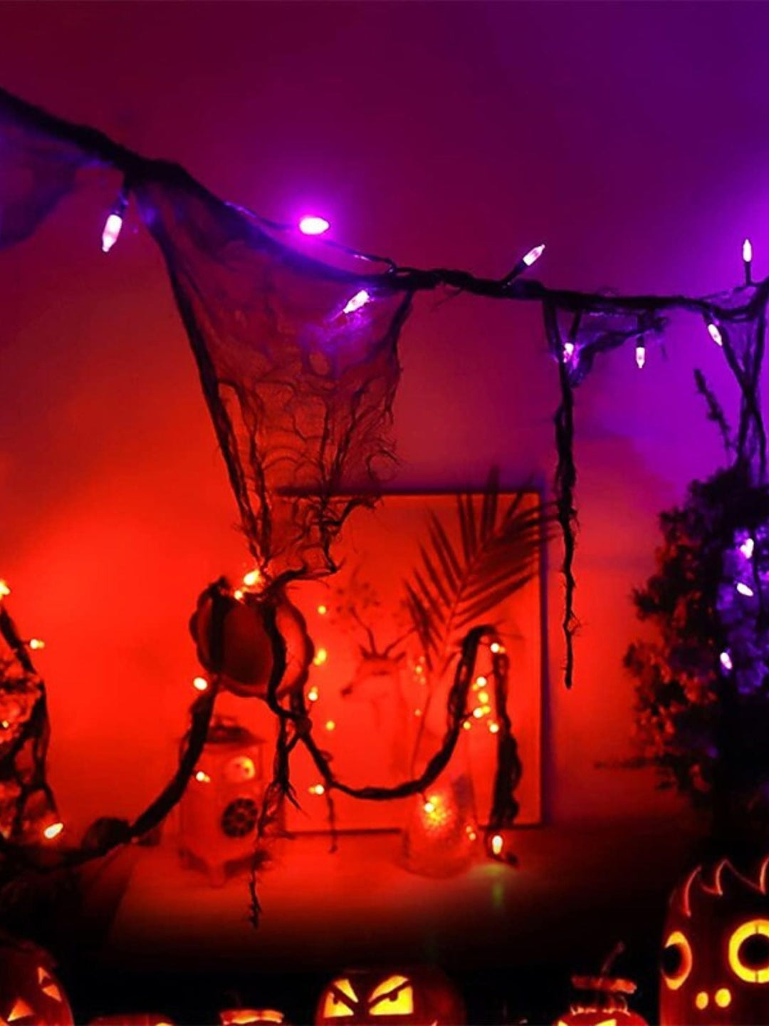 Guirlande Lumineuse D'Ambiance Gothique Horreur en Maille Noire pour Halloween