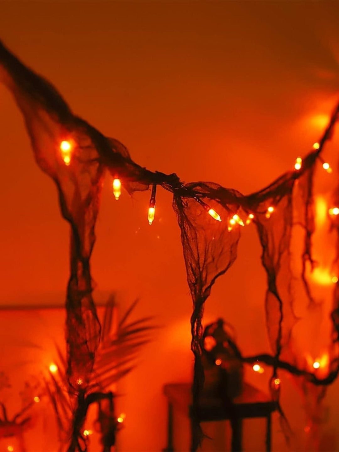 Guirlande Lumineuse D'Ambiance Gothique Horreur en Maille Noire pour Halloween