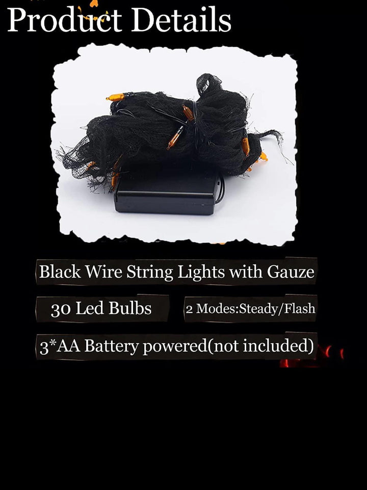 Guirlande Lumineuse D'Ambiance Gothique Horreur en Maille Noire pour Halloween