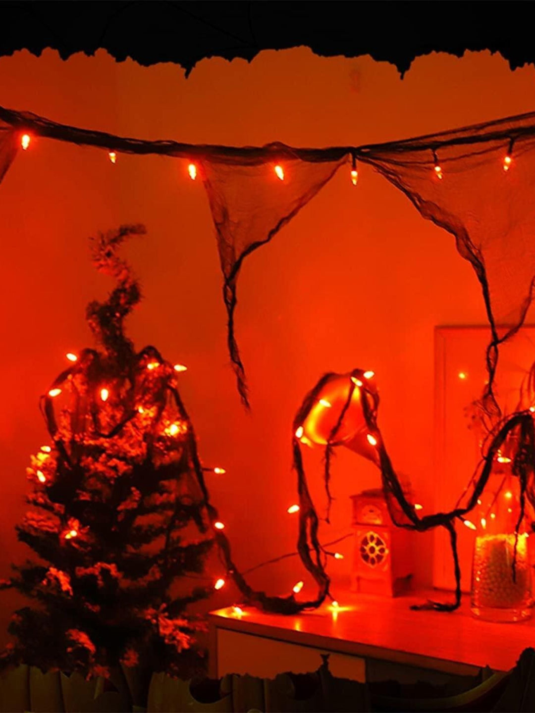 Guirlande Lumineuse D'Ambiance Gothique Horreur en Maille Noire pour Halloween