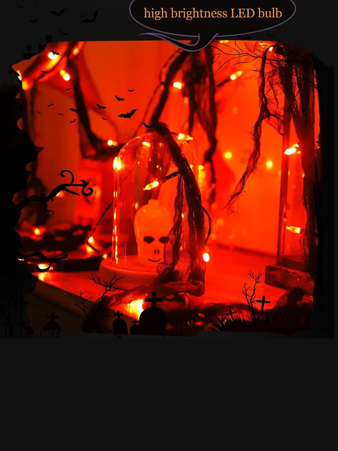 Guirlande Lumineuse D'Ambiance Gothique Horreur en Maille Noire pour Halloween