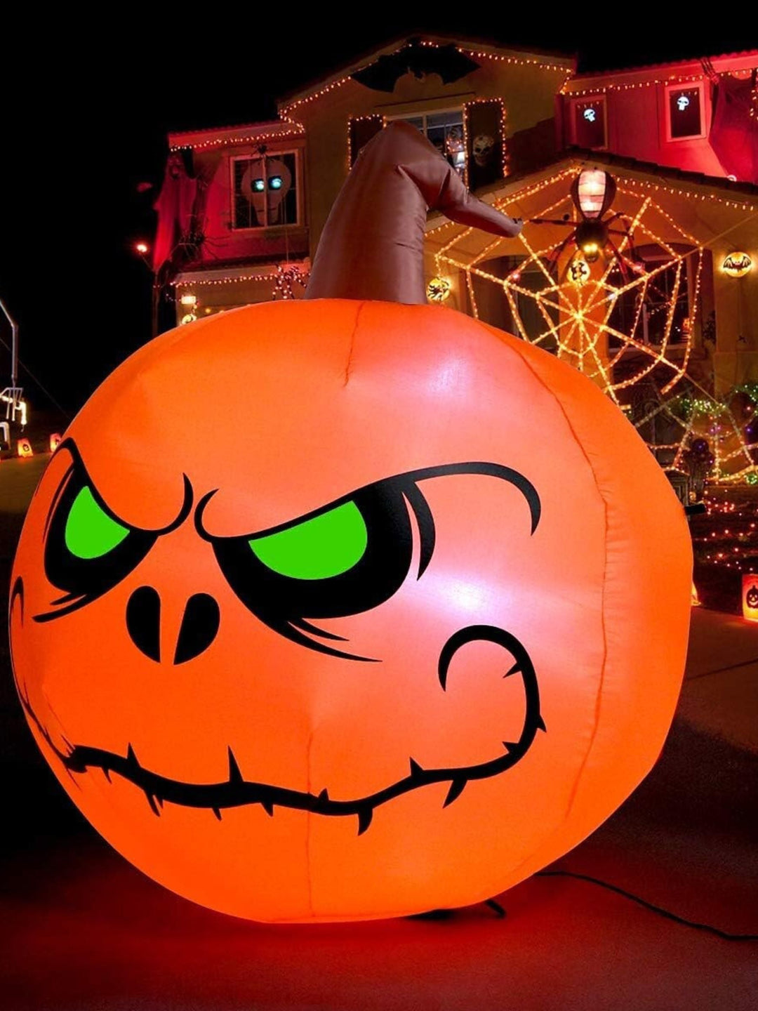 Accessoires de Décoration Lumineuse de Citrouille de Sorcière Gonflable Orange D'Extérieur D'Halloween