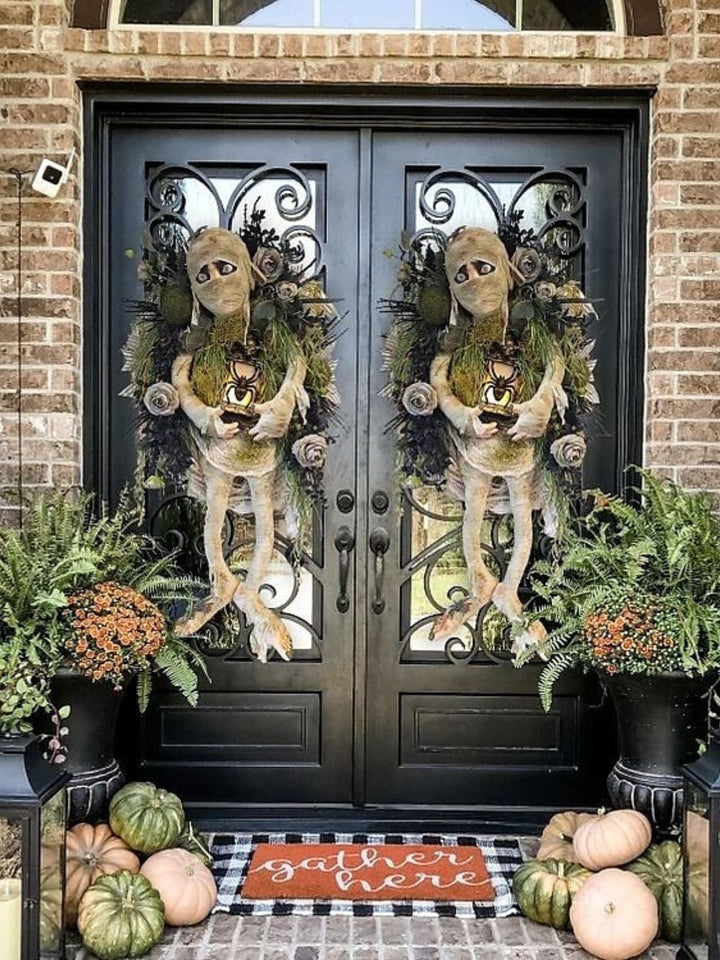 Couronne de Momie Effrayante pour Halloween - Décoration à Suspendre - Accessoires Ronds