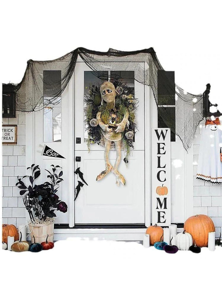 Couronne de Momie Effrayante pour Halloween - Décoration à Suspendre - Accessoires Ronds