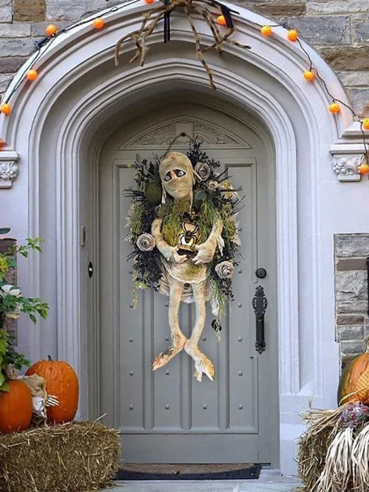 Couronne de Momie Effrayante pour Halloween - Décoration à Suspendre - Accessoires Ronds