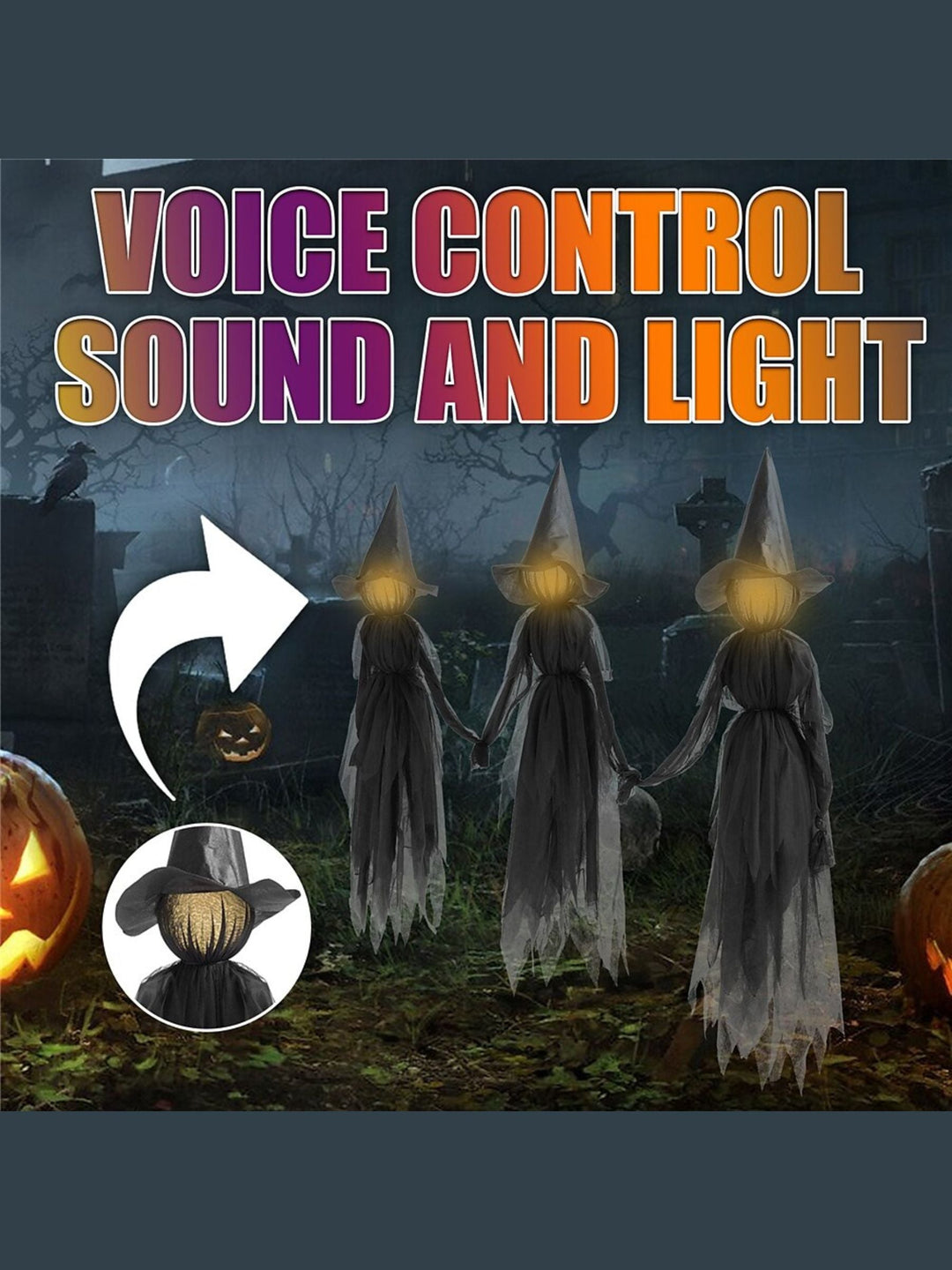 Décoration Suspendue Effrayante à Dégradé Coloré pour Halloween, Sorcière, Fantôme, Commande Vocale