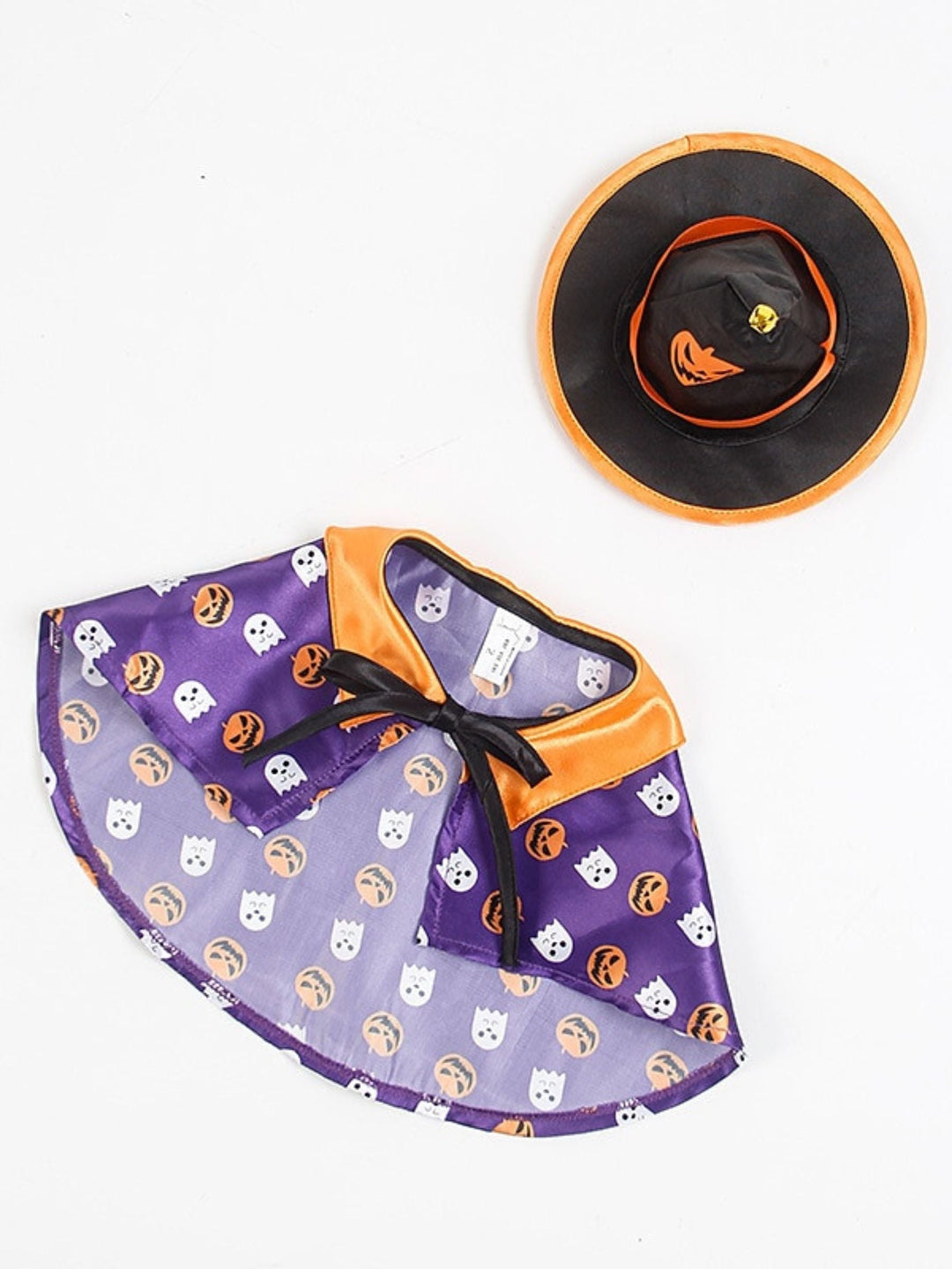 Ensemble de Costume D'Halloween pour Animaux de Compagnie avec Chapeau de Sorcière et Cape Citrouille