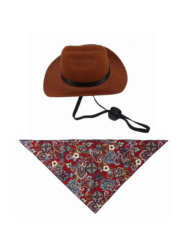 Ensemble D'Accessoires pour Animaux de Compagnie avec Chapeau de Cowboy Rétro de Style Western pour Halloween