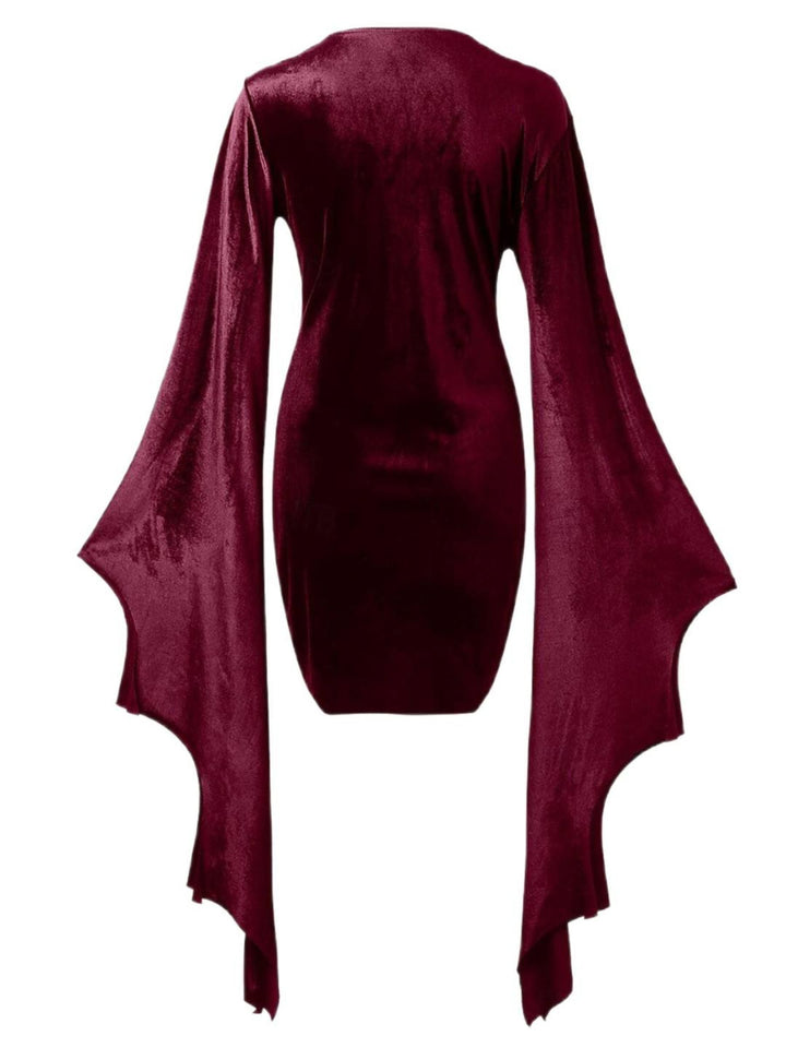 Robe Fourreau/Colonne Verte à Col en V et Manches Longues Chauve-Souris, Courte/Mini, pour Costume de Spectacle D'Halloween