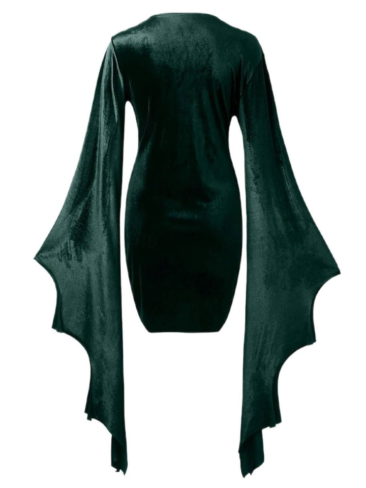 Robe Fourreau/Colonne Verte à Col en V et Manches Longues Chauve-Souris, Courte/Mini, pour Costume de Spectacle D'Halloween