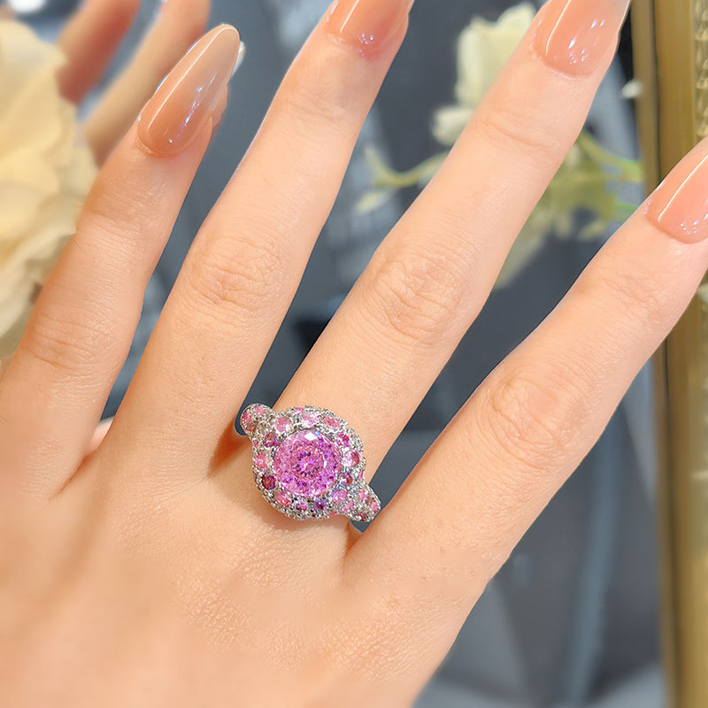 Bague Nid D'Oiseau Antique Unique En Diamant Rose Dégradé