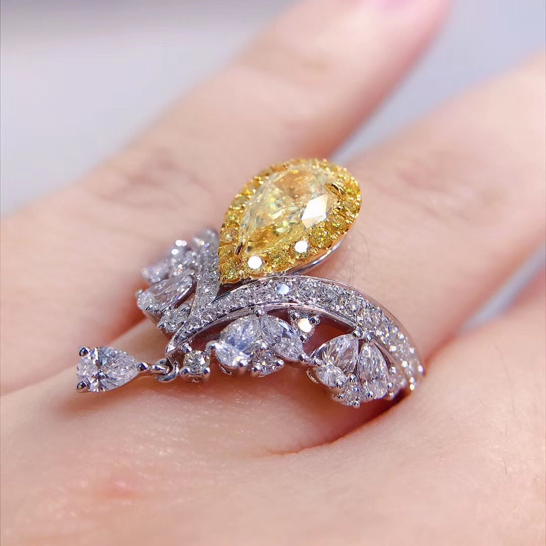 Bague Luxueuse Et Scintillante En Strass Réglable Bicolore Délicat