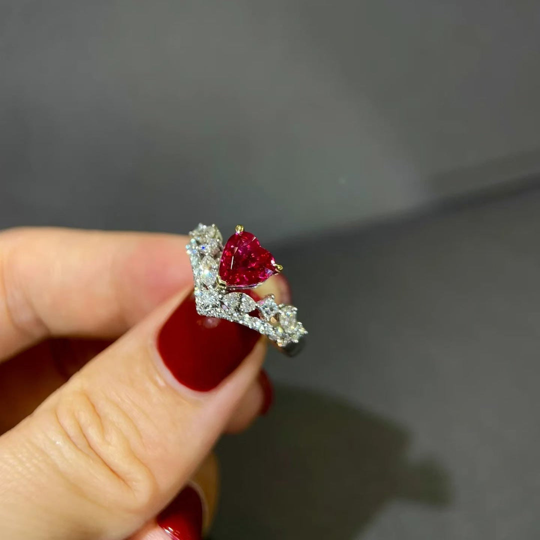 Bague Vintage En Strass Avec Cœur En V Et Cour Rouge