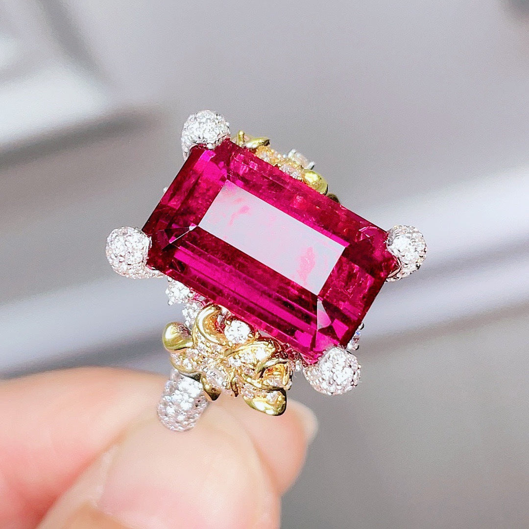 Bague Luxueuse Et Délicate En Strass Fuchsia Vintage