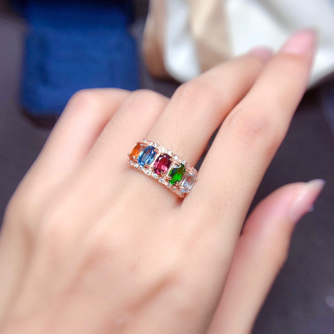 Bague Élégante En Strass Cristal Coloré