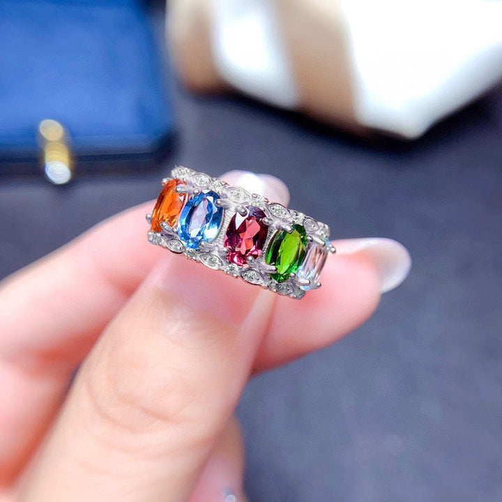 Bague Élégante En Strass Cristal Coloré