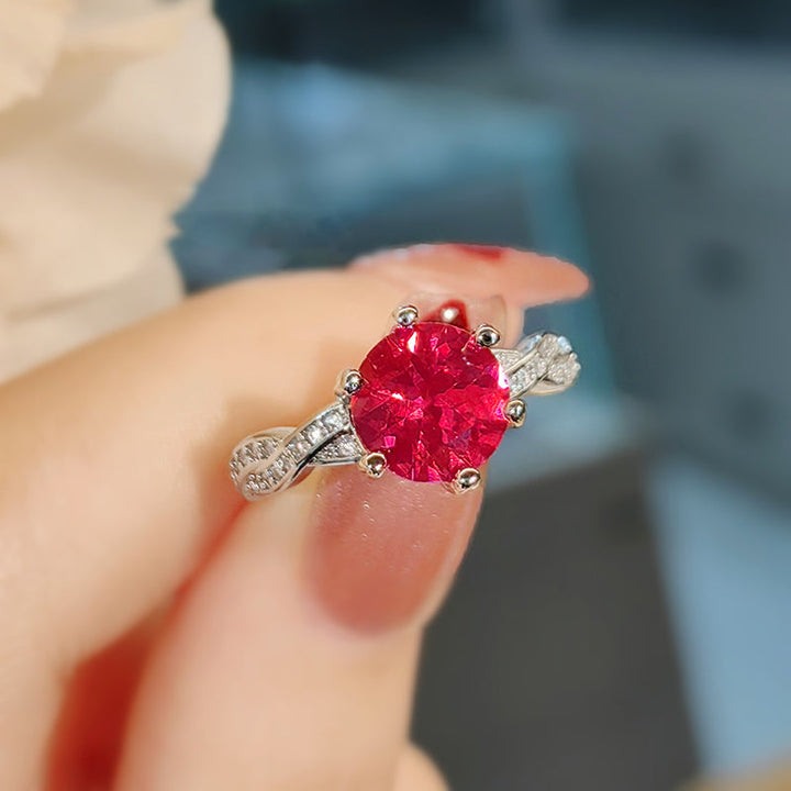 Bague Minimaliste De Luxe À La Mode Avec Pierres Précieuses Rouges