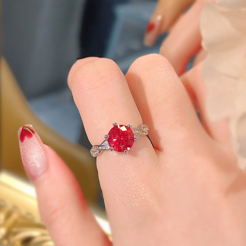 Bague Minimaliste De Luxe À La Mode Avec Pierres Précieuses Rouges