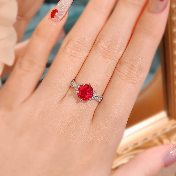 Bague Minimaliste De Luxe À La Mode Avec Pierres Précieuses Rouges