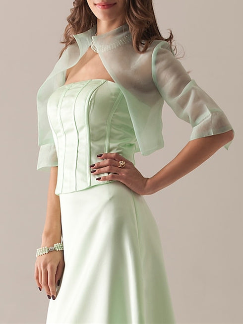 Manteaux / Vestes Élégants à Manches Mi-Longues en Organza avec Couleur Pure
