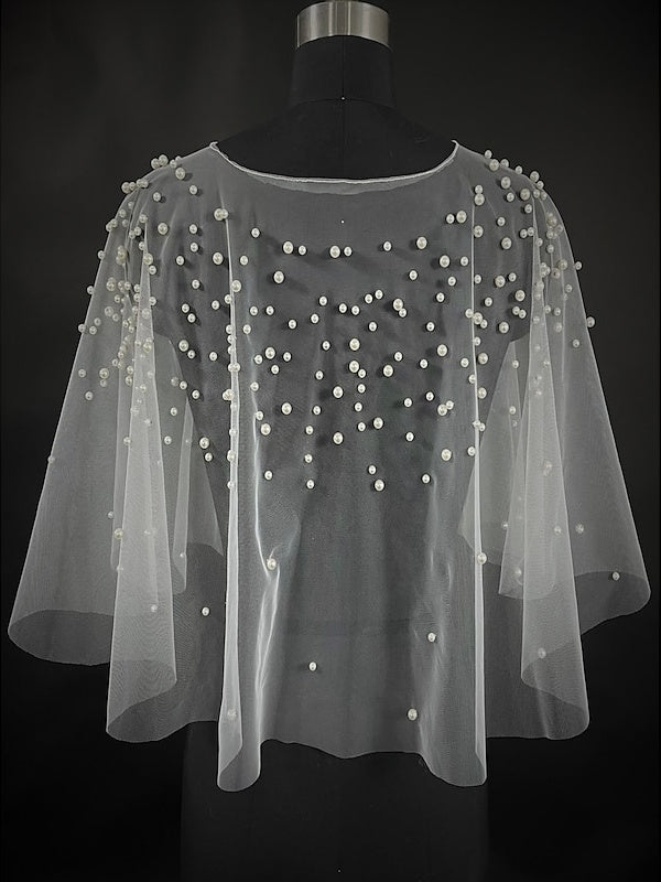 Châle/Enveloppe en Tulle Sans Manches à Paillettes pour Femme avec Protection Solaire et Perles D'Imitation