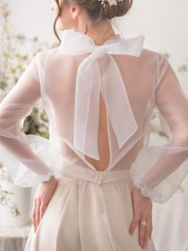 Boléro Voiles Manteaux / Vestes Manches Longues Organza de Mariée Enveloppes de Mariage avec Nœud Papillon
