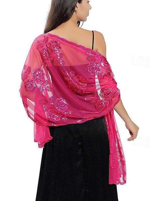 Châle/Enveloppe en Tulle Sans Manches pour Invitée de Mariage pour Femme avec Paillettes