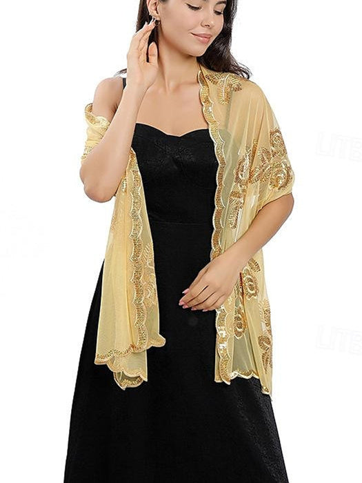 Châle/Enveloppe en Tulle Sans Manches pour Invitée de Mariage pour Femme avec Paillettes