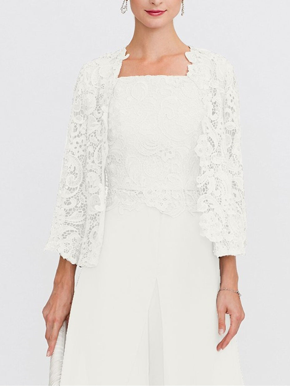 Châle/Boléro en Dentelle Florale à Manches 3/4 pour Invité de Mariage pour Femme