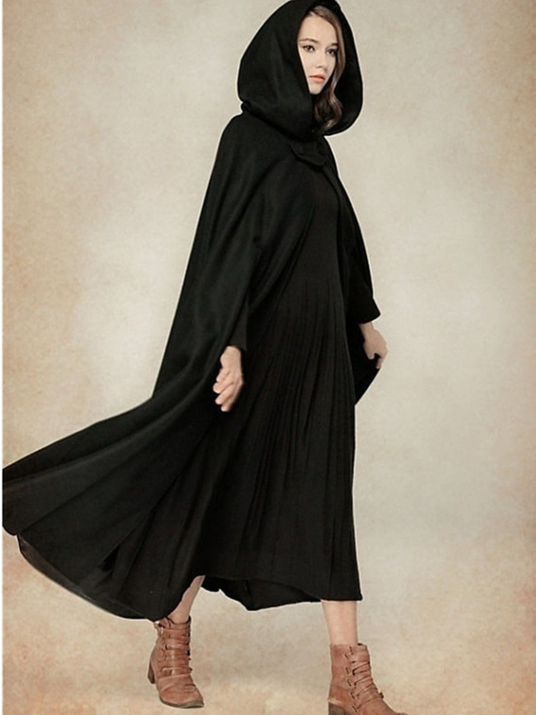 Cape Longue à Capuche Verte Foncée Vintage Médiévale pour Adulte