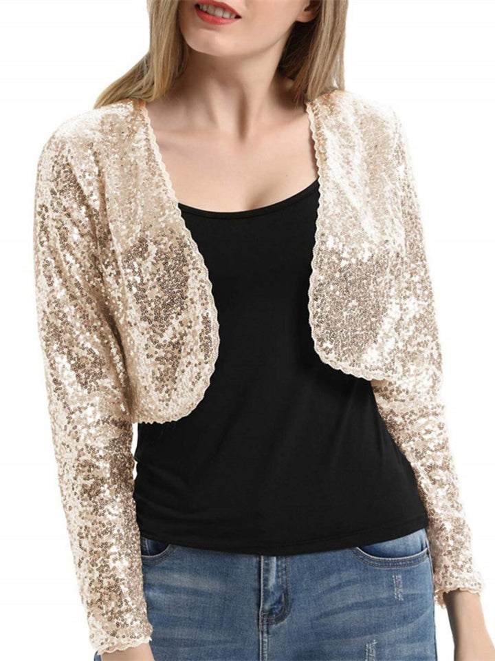Veste Portefeuille à Paillettes à Manches Longues pour Femme avec Paillettes