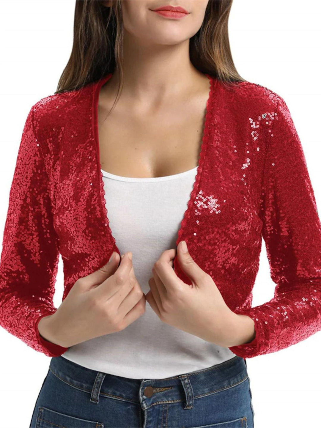 Veste Portefeuille à Paillettes à Manches Longues pour Femme avec Paillettes