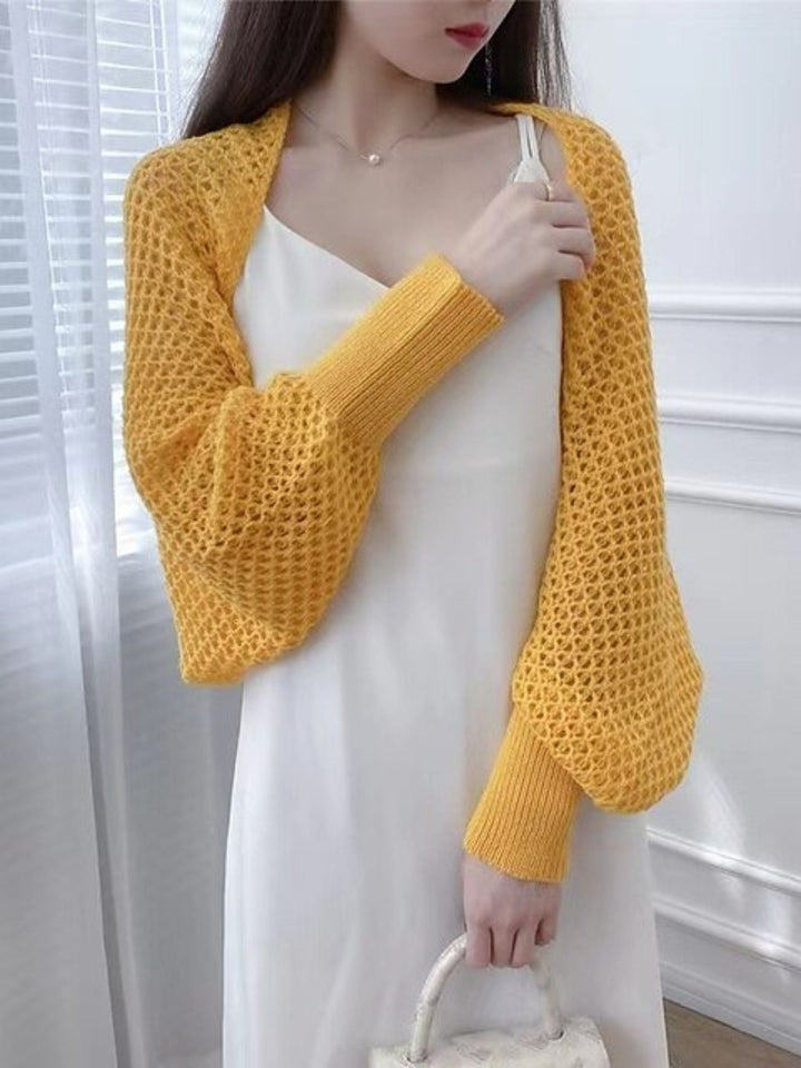 Boléro Enveloppant pour Femme, Tricot Décontracté à Manches Longues avec Couleur Unie