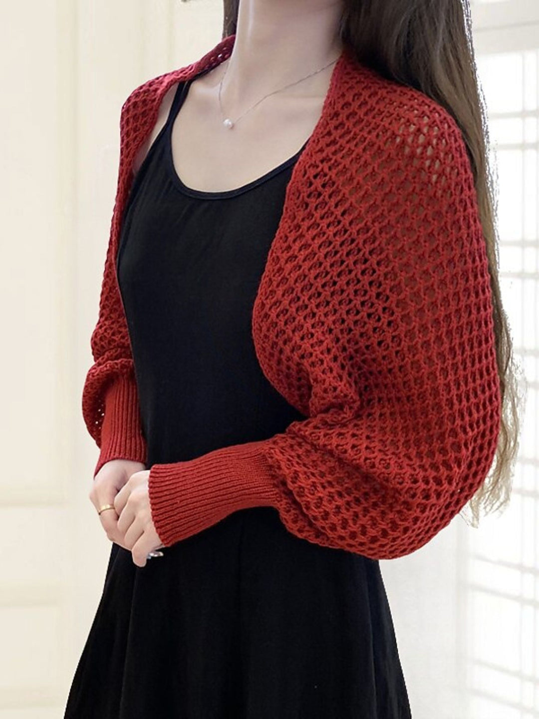 Boléro Enveloppant pour Femme, Tricot Décontracté à Manches Longues avec Couleur Unie
