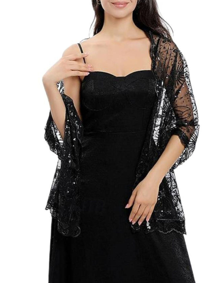 Châle de Mariage Rétro Délicat avec Broderie Étoile et Lune pour Femme