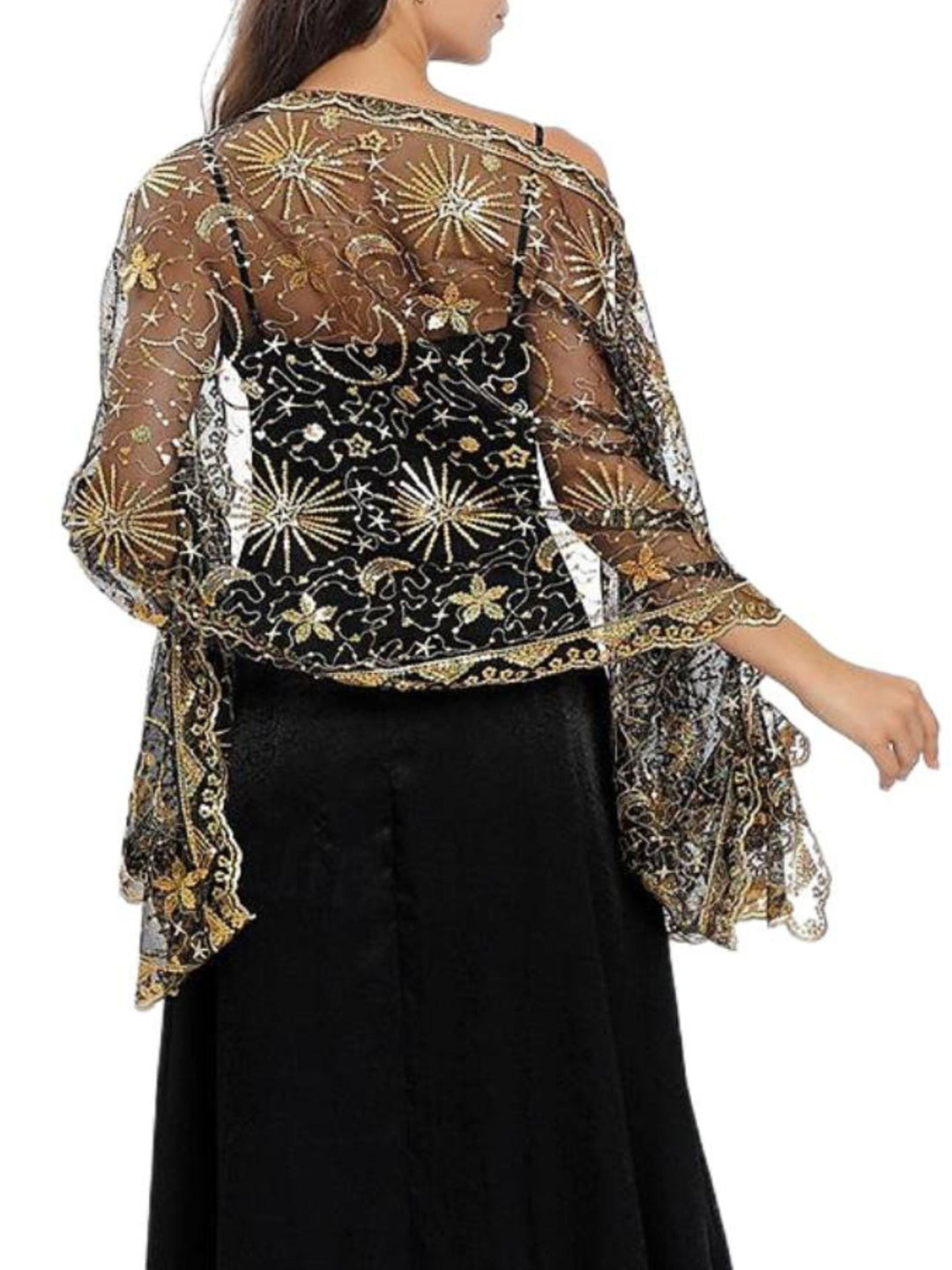 Châle de Mariage Rétro Délicat avec Broderie Étoile et Lune pour Femme