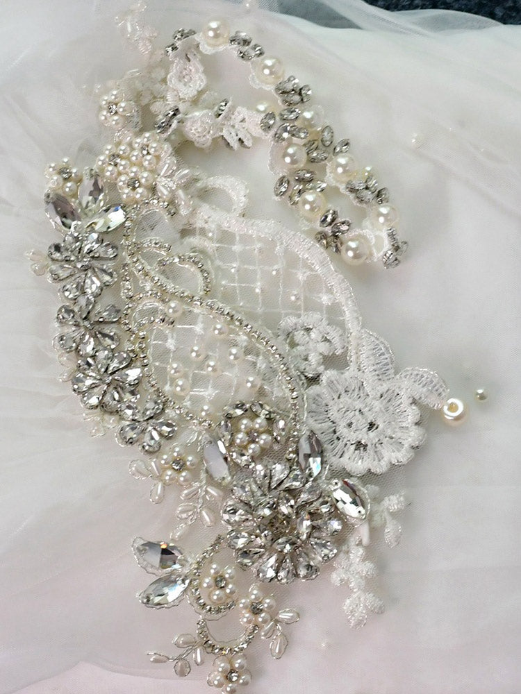 Cape en Tulle pour Femme, Sans Manches, avec Perles et Appliques