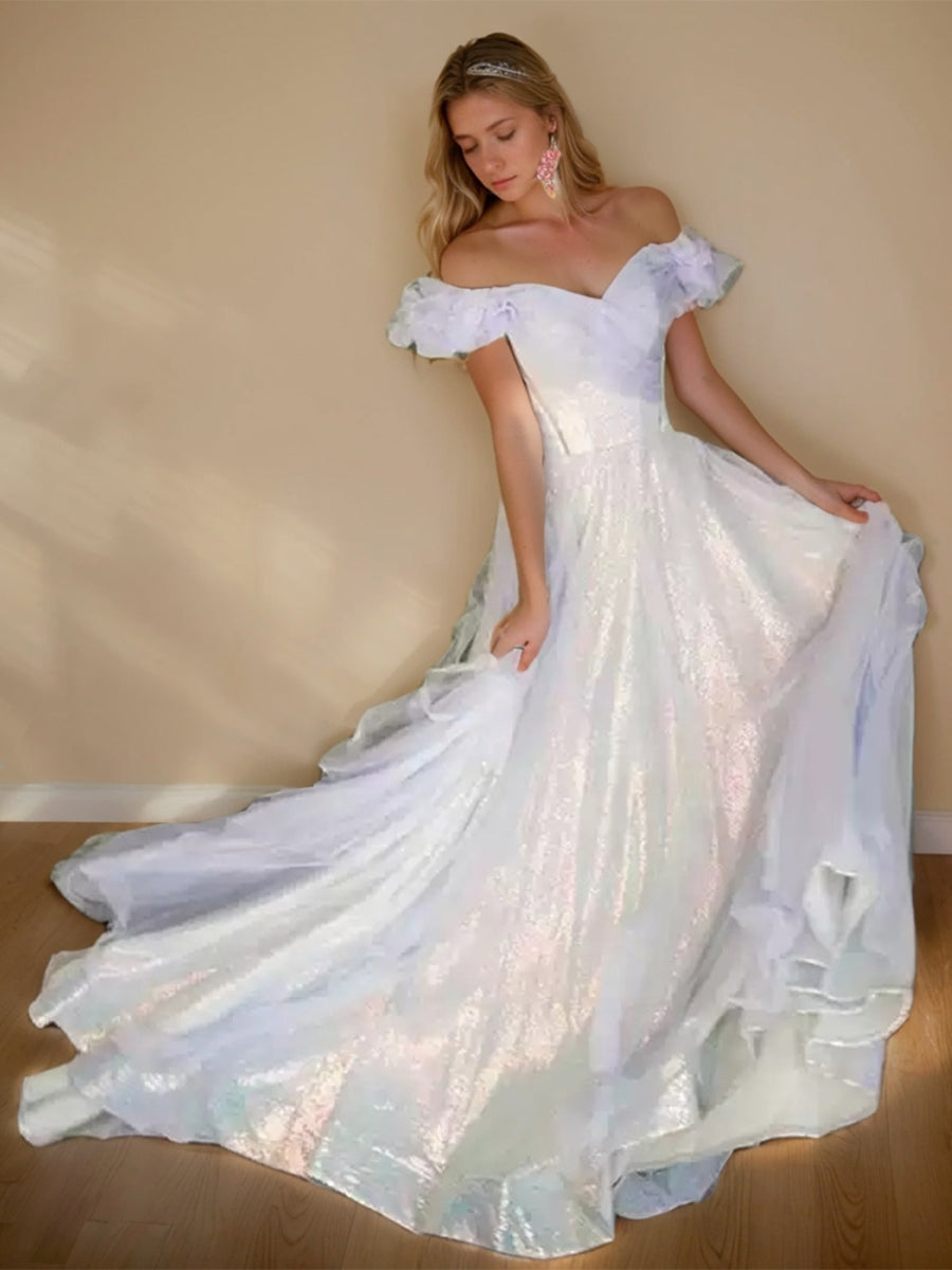 Robe soirée ligne A cœur élégante, sequins, longueur sol