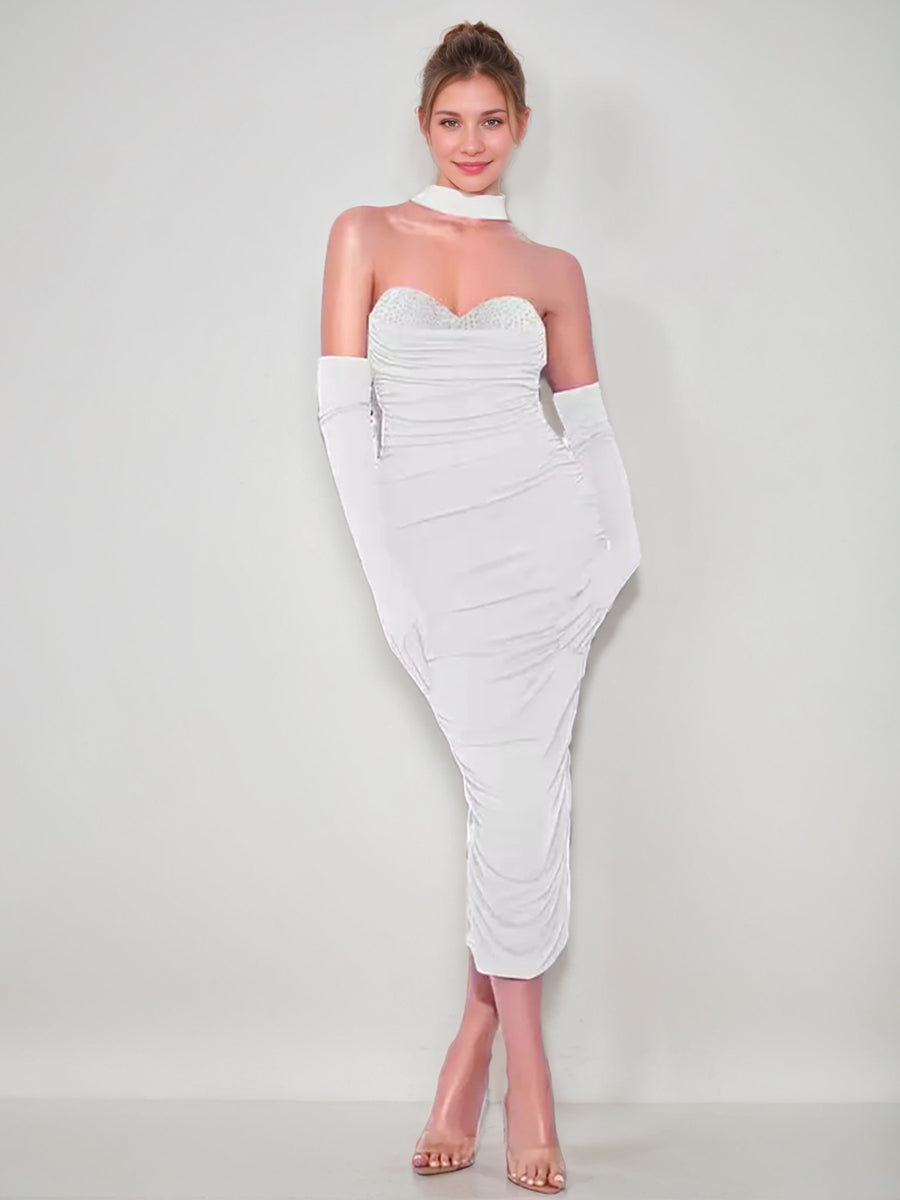 Gaine/Colonne Chérie Sans Manches Ruché Robes de Soirée avec Strass